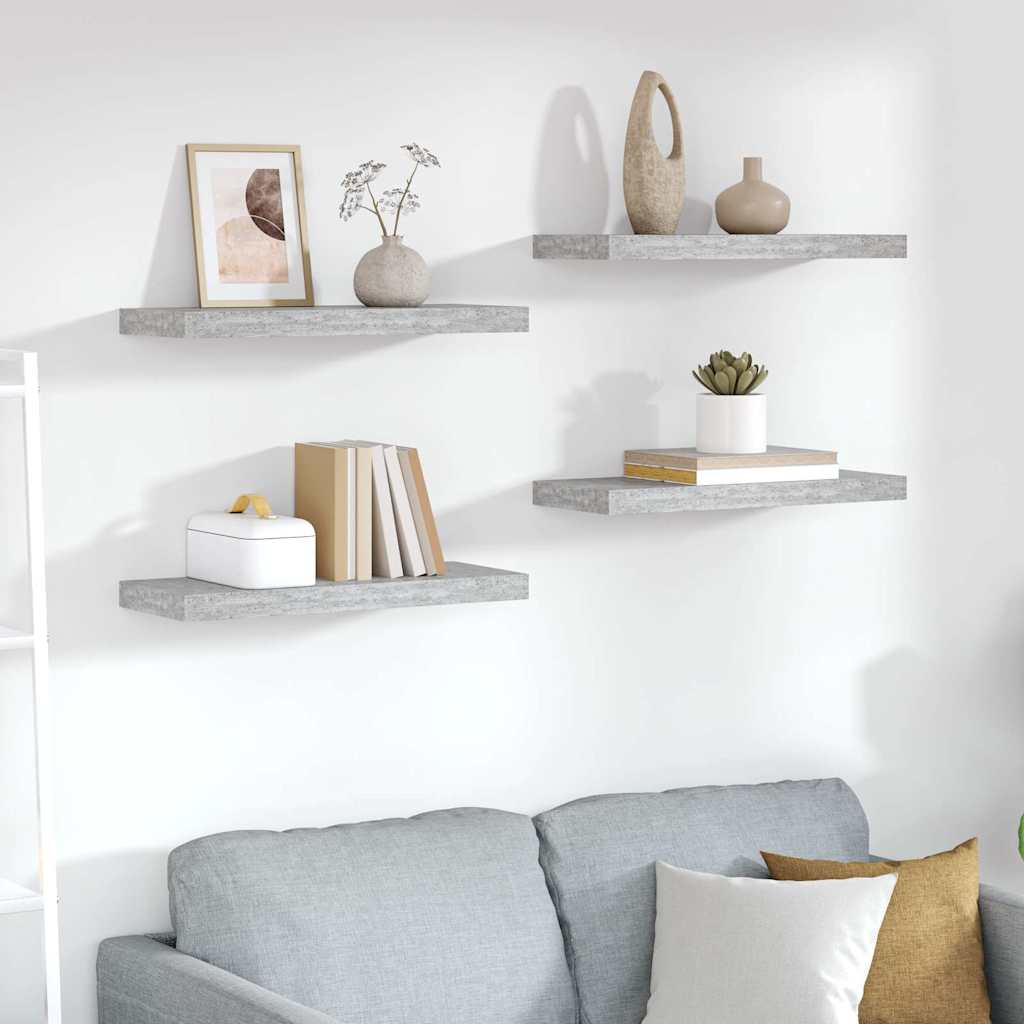 Vidaxl wandschappen zwevend 4 st 60x23,5x3,8 cm mdf betongrijs