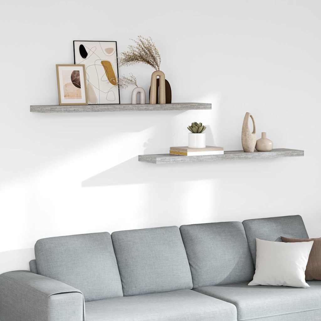 Vidaxl wandschappen zwevend 2 st 120x23,5x3,8 cm mdf betongrijs