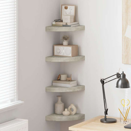 Vidaxl hoekwandschappen 4 st 25x25x3,8 cm mdf betongrijs