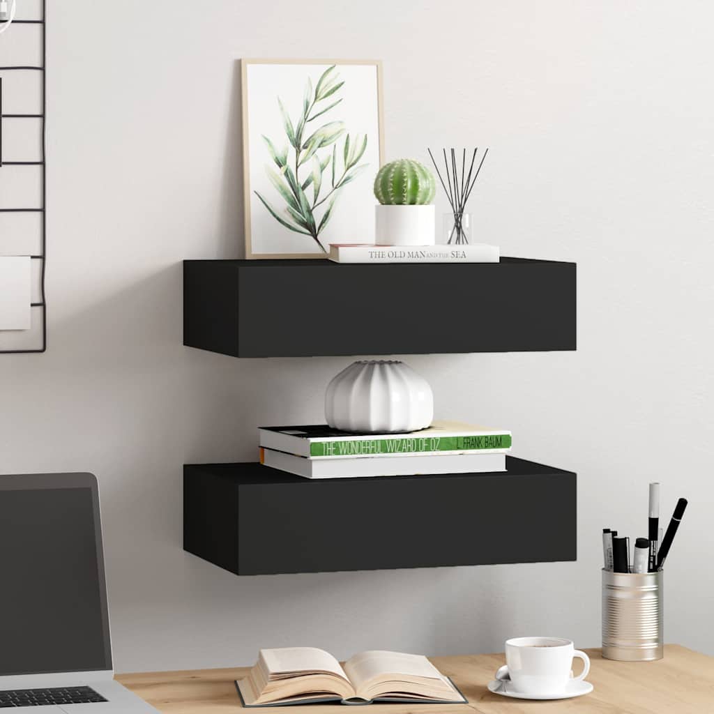 Vidaxl wandschappen 2 st met lade 40x23,5x10 cm mdf zwart