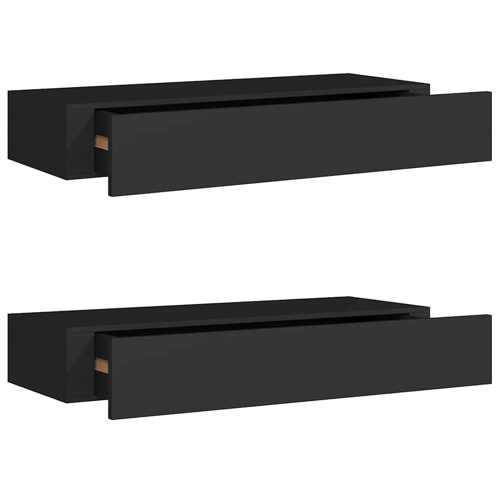 Vidaxl wandschappen 2 st met lade 60x23,5x10 cm mdf zwart