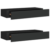 Vidaxl wandschappen 2 st met lade 60x23,5x10 cm mdf zwart