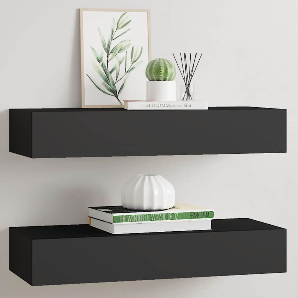 Vidaxl wandschappen 2 st met lade 60x23,5x10 cm mdf zwart