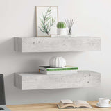 Vidaxl wandschappen 2 st met lade 60x23,5x10 cm mdf betongrijs