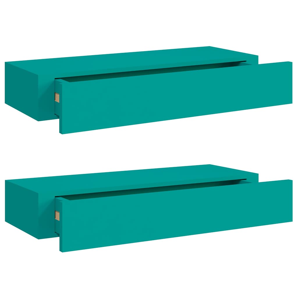 Vidaxl wandschappen 2 st met lade 60x23,5x10 cm mdf blauw