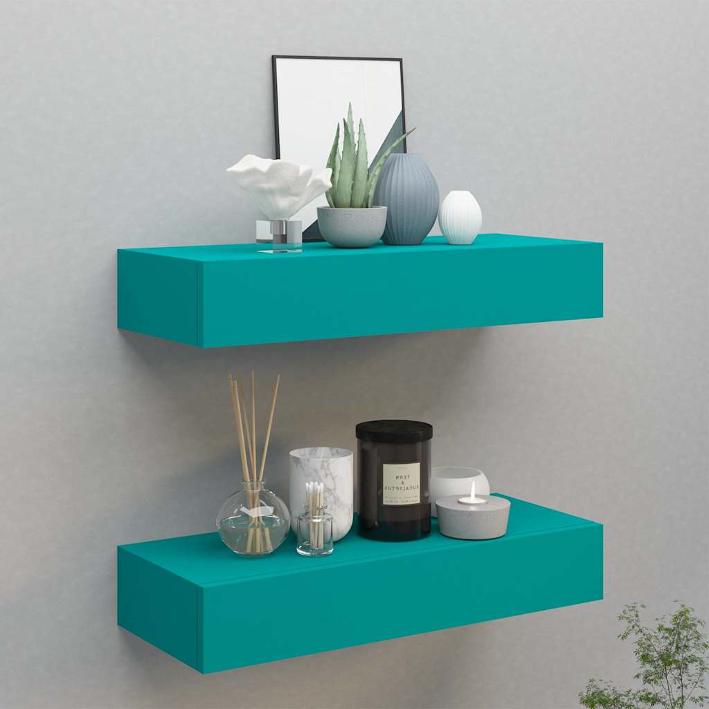 Vidaxl wandschappen 2 st met lade 60x23,5x10 cm mdf blauw