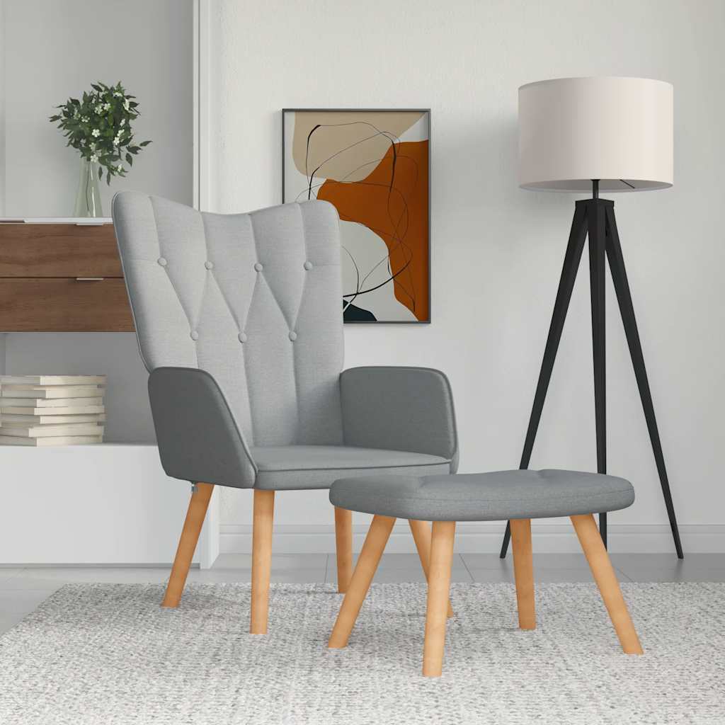Vidaxl relaxstoel met voetenbank stof lichtgrijs