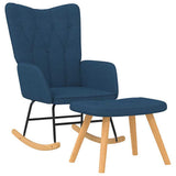 Vidaxl schommelstoel met voetenbank stof blauw