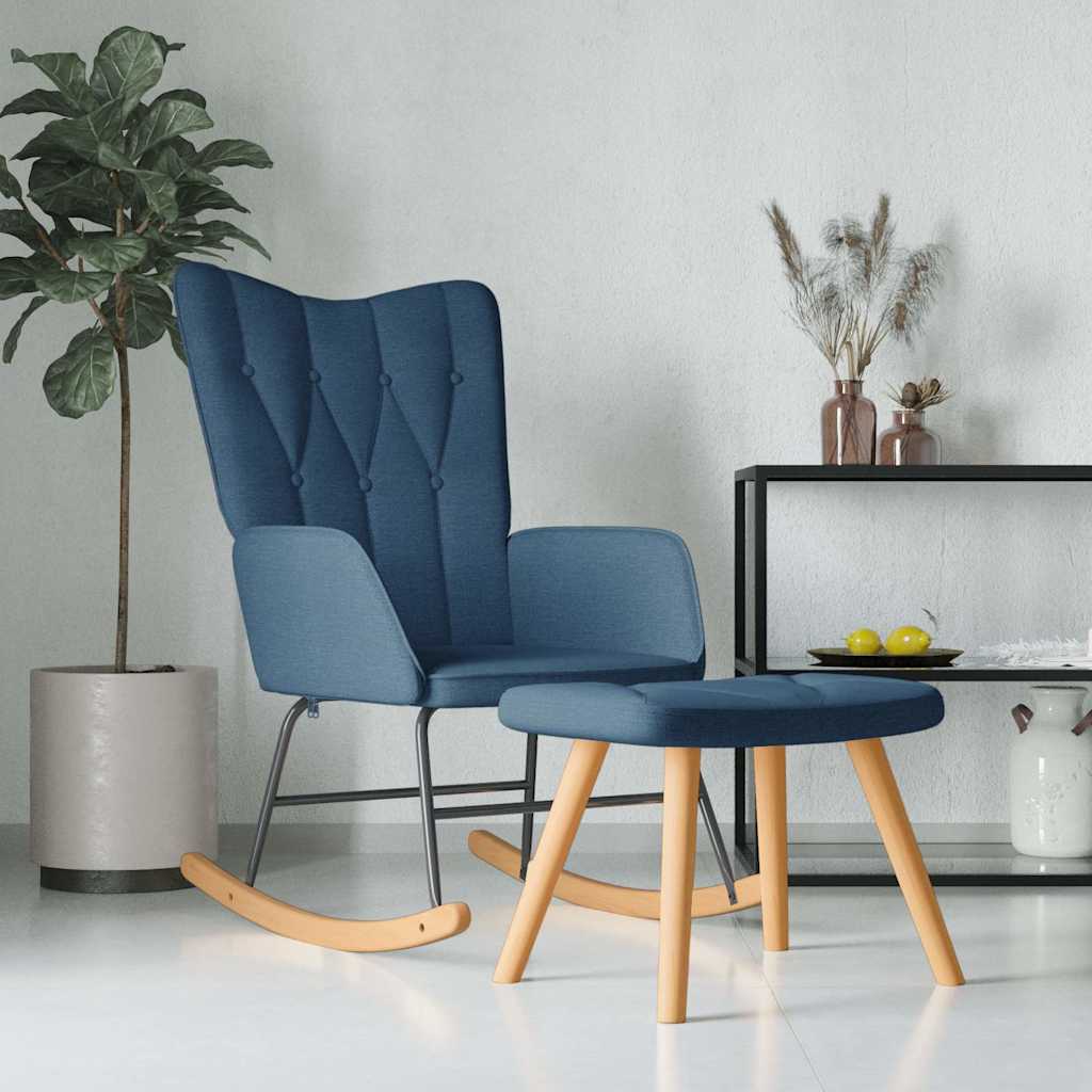 Vidaxl schommelstoel met voetenbank stof blauw