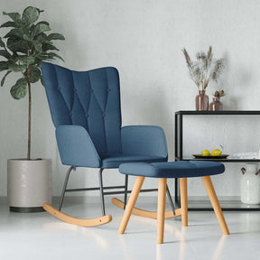 Vidaxl schommelstoel met voetenbank stof blauw