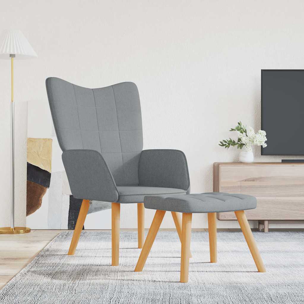 Vidaxl relaxstoel met voetenbank stof lichtgrijs