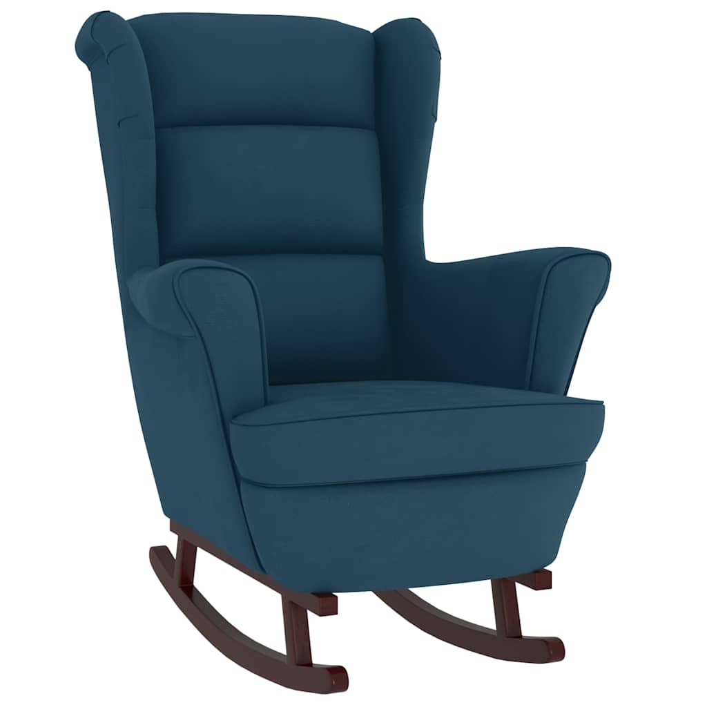 Vidaxl schommelstoel met oorleuning fluweel massief hout blauw