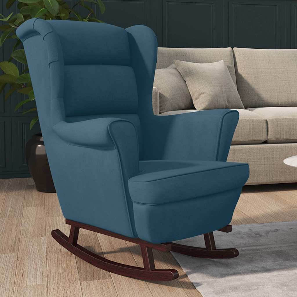 Vidaxl schommelstoel met oorleuning fluweel massief hout blauw