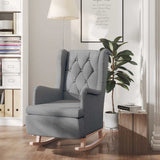 Vidaxl fauteuil met massief rubberwood schommelpoten stof lichtgrijs