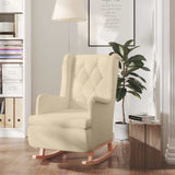 Vidaxl fauteuil met massief rubberwood schommelpoten stof crèmekleurig