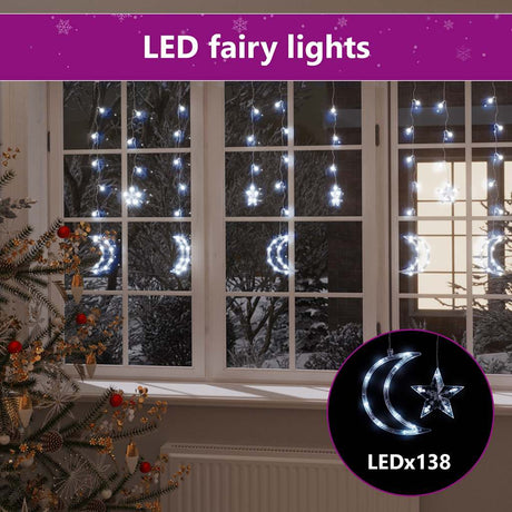 Vidaxl leichte Girlandstern und Mond Fernbedienung 138 LEDs Kalt weiß