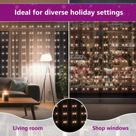Vidaxl Light Cord Vorhang mit 300 LEDs und 8 Funktionen 3x3 M warmes Weiß