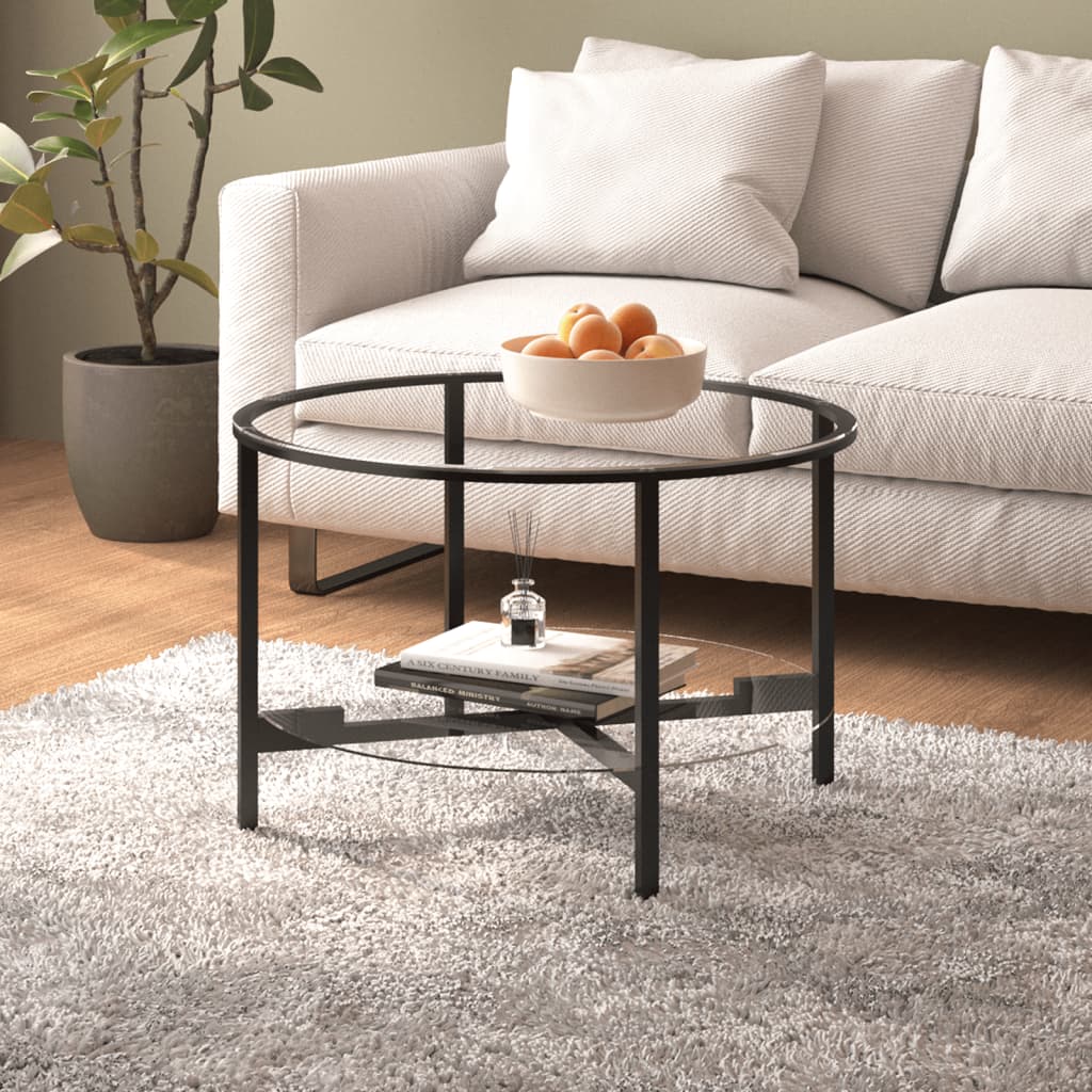 Vidaxl salontafel 70 cm gehard glas zwart en transparant