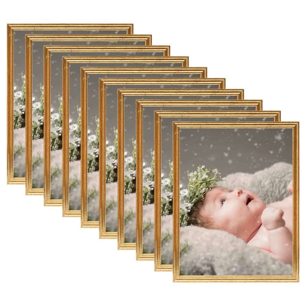VIDAXL -Fotorahmen 10 PCs für Tabelle 10x15 cm MDF Gold gefärbt