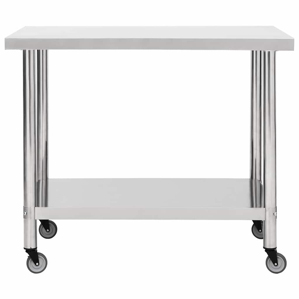 VIDAXL KISchenwork -Tisch mit Rädern 100x60x85 cm Edelstahl