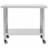 VIDAXL KISchenwork -Tisch mit Rädern 100x60x85 cm Edelstahl