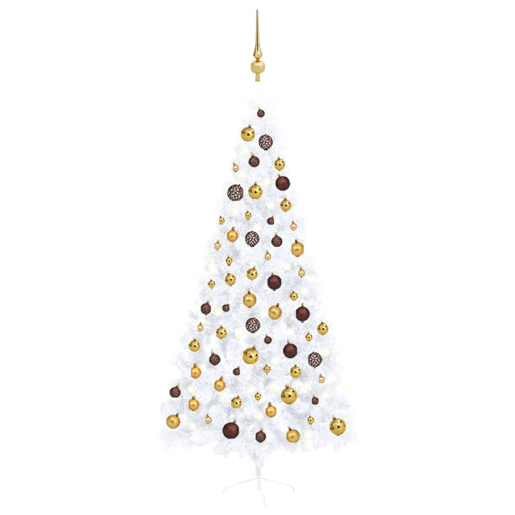 Vidaxl Kunstkerstboom mit Beleuchtung und Weihnachtsbällen halb 210 cm weiß