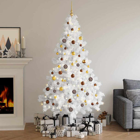 Vidaxl Kunstkerstboom mit Beleuchtung und Weihnachtsbällen halb 210 cm weiß