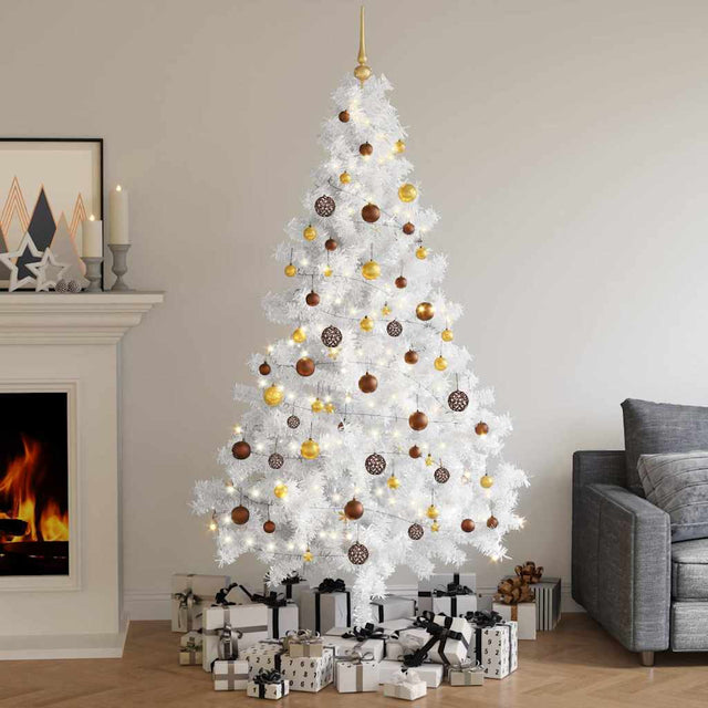 Vidaxl Kunstkerstboom mit Beleuchtung und Weihnachtsbällen halb 210 cm weiß
