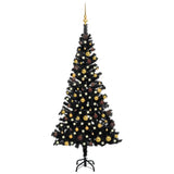 Vidaxl Kunstkerstboom mit Beleuchtung und Weihnachtskugeln 180 cm PVC Schwarz
