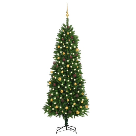 Vidaxl Kunstkerstboom mit Beleuchtung und Weihnachtsbällen 240 cm Grün