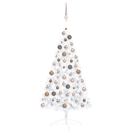 Vidaxl Kunstkerstboom mit Beleuchtung und Weihnachtsbällen halb nach 120 cm weiß