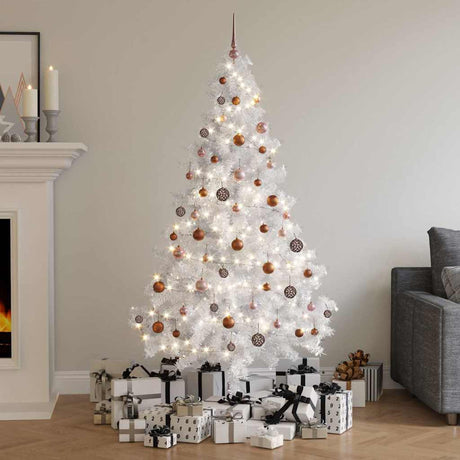 Vidaxl Kunstkerstboom mit Beleuchtung und Weihnachtsbällen halb 180 cm weiß