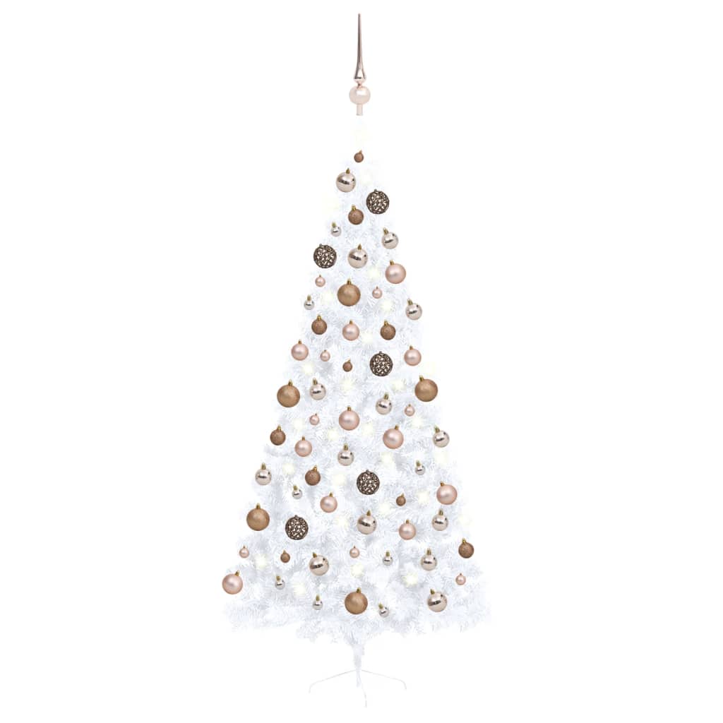 Vidaxl Kunstkerstboom mit Beleuchtung und Weihnachtsbällen halb 210 cm weiß
