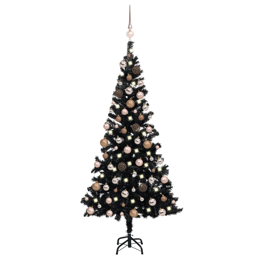 Vidaxl Kunstkerstboom mit Beleuchtung und Weihnachtskugeln 180 cm PVC Schwarz