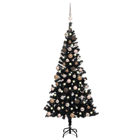 Vidaxl Kunstkerstboom mit Beleuchtung und Weihnachtskugeln 180 cm PVC Schwarz