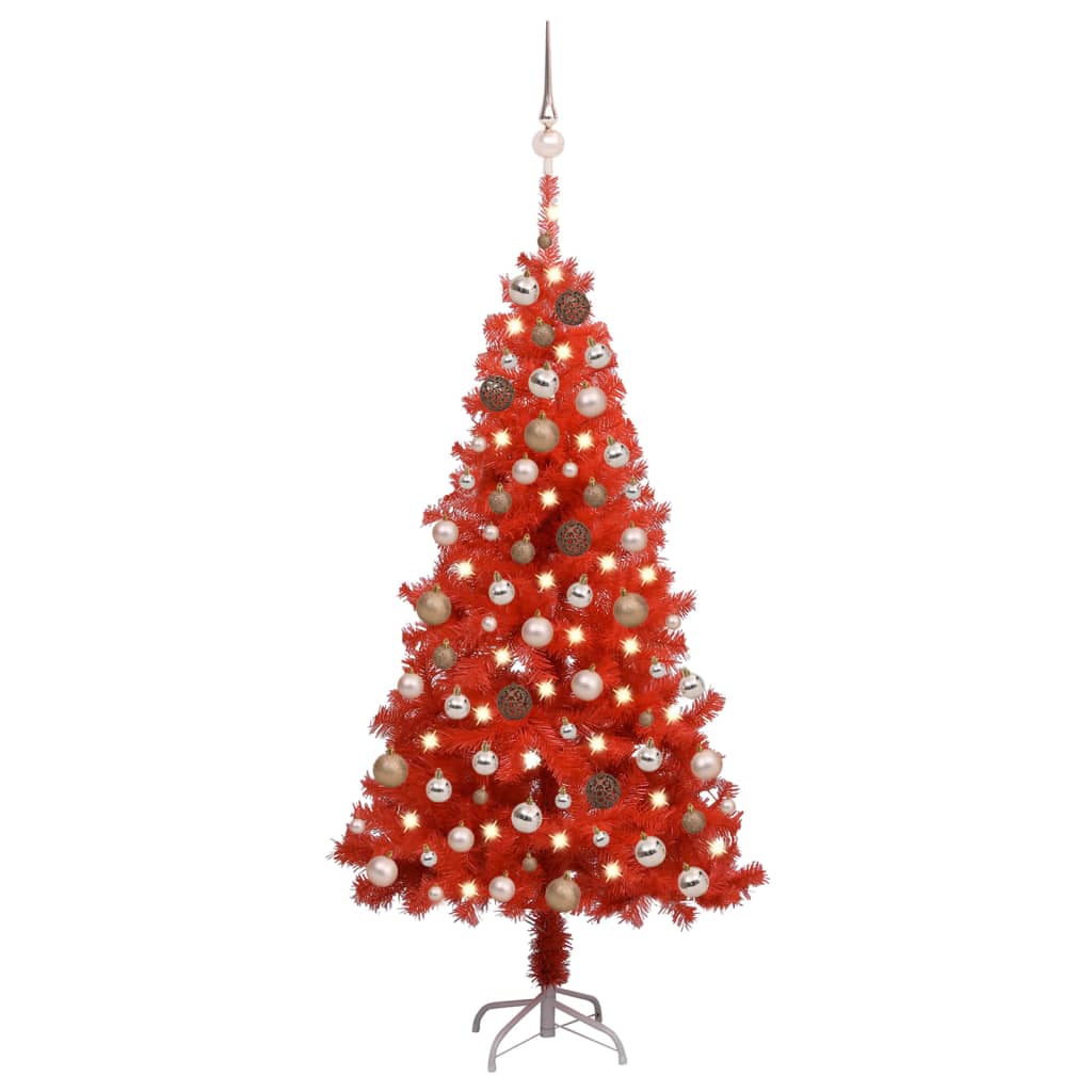 Vidaxl Kunstkerstboom mit Beleuchtung und Weihnachtsbällen 150 cm PVC rot