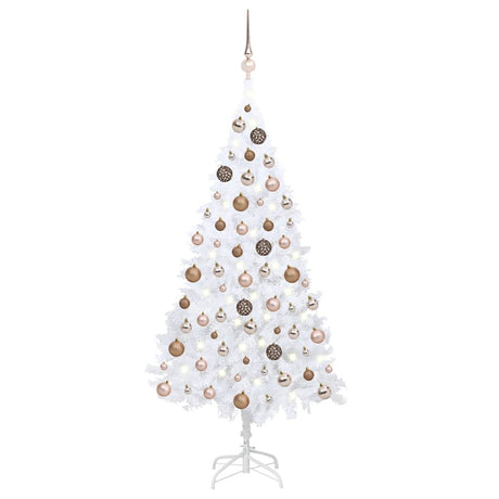 Vidaxl Kunstkerstboom mit Beleuchtung und Weihnachtskugeln 150 cm PVC Weiß