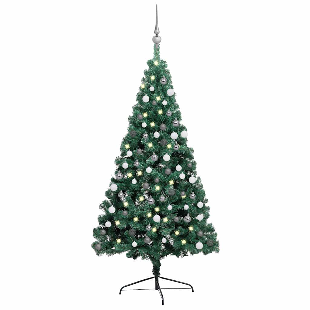 Vidaxl Kunstkerstboom mit Beleuchtung und Weihnachtsbällen bei halb 150 cm grün
