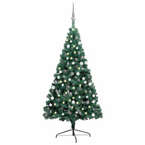 VidaXL Künstlicher Weihnachtsbaum mit Beleuchtung und Weihnachtskugeln, halb 150 cm grün