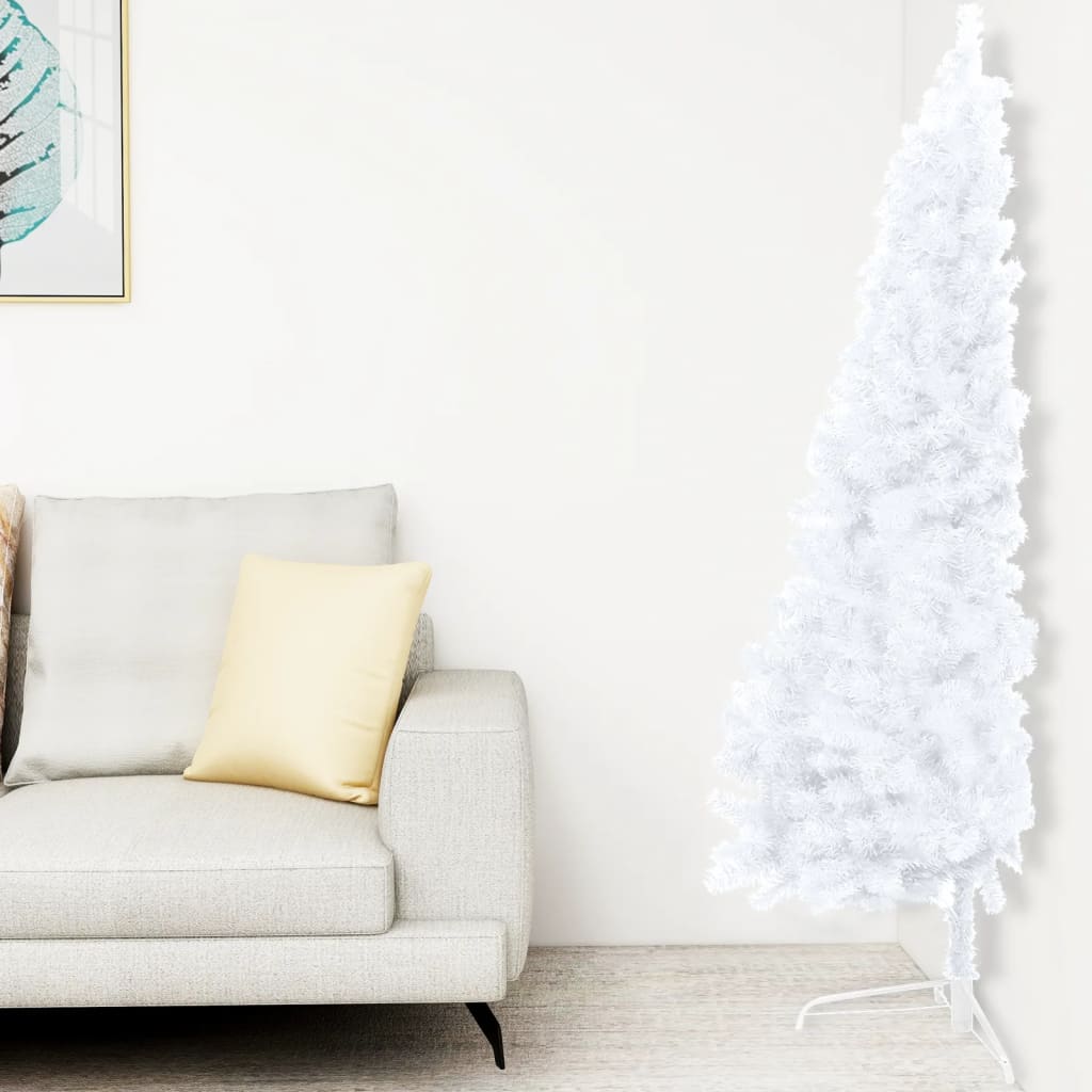 Vidaxl Kunstkerstboom mit Beleuchtung und Weihnachtsbällen halb 180 cm weiß