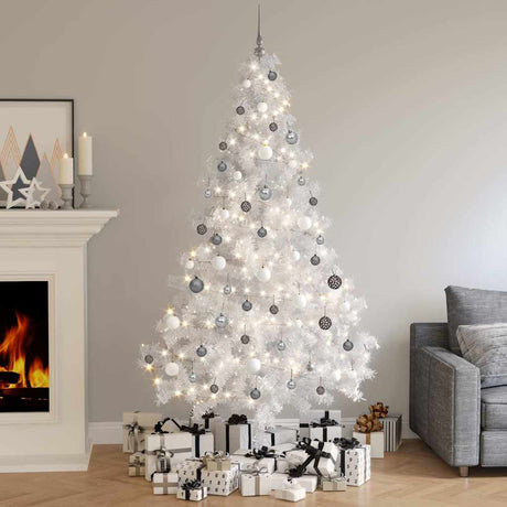 Vidaxl Kunstkerstboom mit Beleuchtung und Weihnachtsbällen halb 210 cm weiß