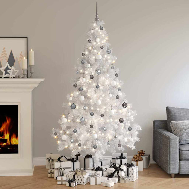 Vidaxl Kunstkerstboom mit Beleuchtung und Weihnachtsbällen halb 210 cm weiß