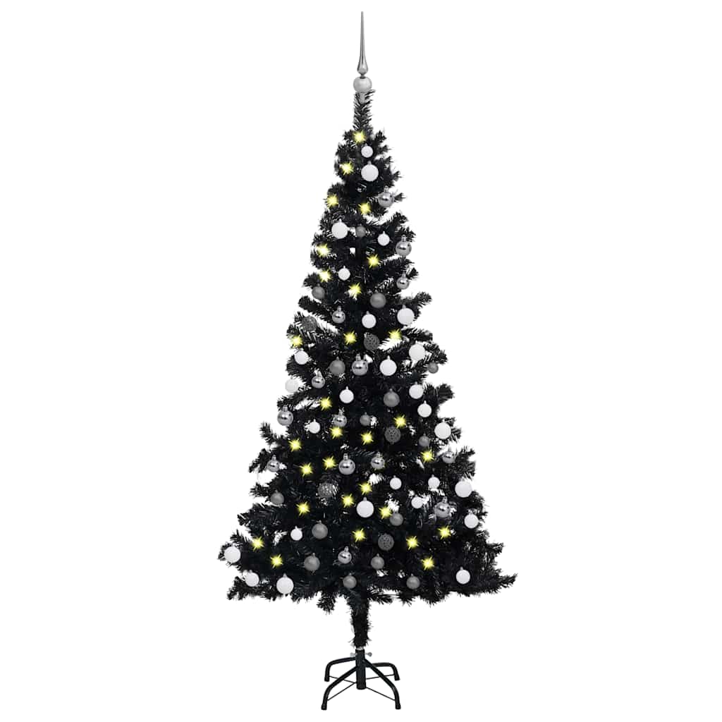 Vidaxl Kunstkerstboom mit Beleuchtung und Weihnachtskugeln 150 cm PVC Schwarz