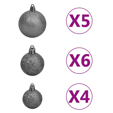 VidaXL Künstlicher Weihnachtsbaum mit Beleuchtung, Weihnachtskugeln, Tannenzapfen, 180 cm