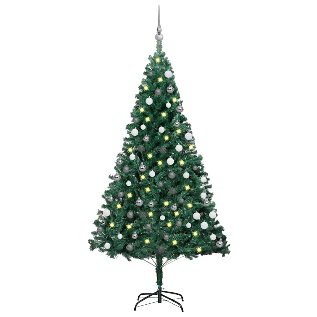Vidaxl Kunstkerstboom mit Beleuchtung und Weihnachtskugeln 150 cm PVC Green
