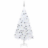 Vidaxl Kunstkerstboom mit Beleuchtung und Weihnachtskugeln 150 cm PVC Weiß