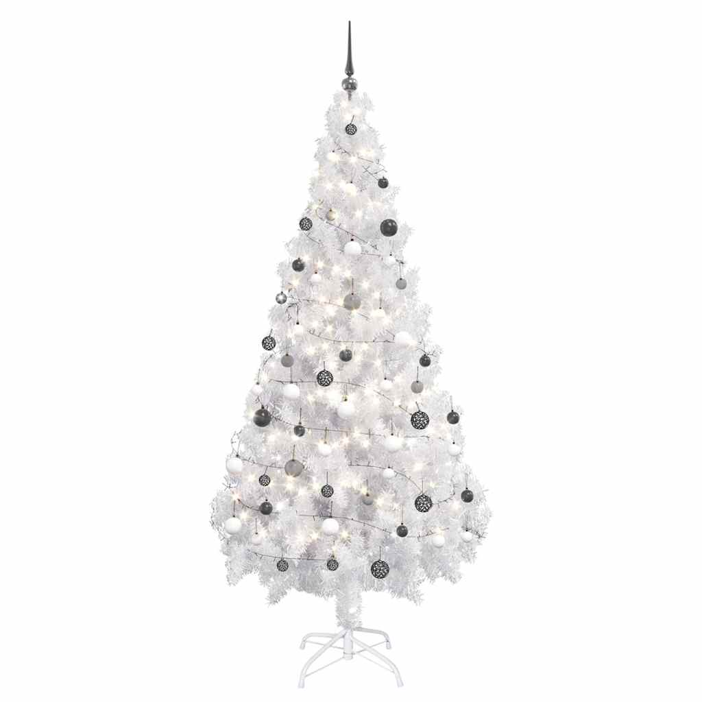 Vidaxl Kunstkerstboom mit Beleuchtung und Weihnachtskugeln 180 cm PVC Weiß