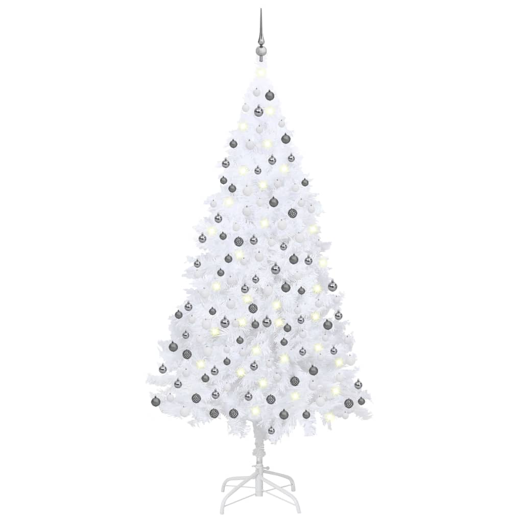 Vidaxl Kunstkerstboom mit Beleuchtung und Weihnachtskugeln 210 cm PVC Weiß