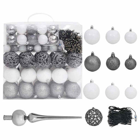 Vidaxl Kunstkerstboom mit Beleuchtung und Weihnachtskugeln 210 cm PVC Weiß