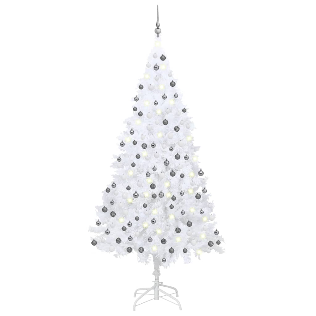 Vidaxl Kunstkerstboom mit Beleuchtung und Weihnachtsbällen 240 cm Weiß